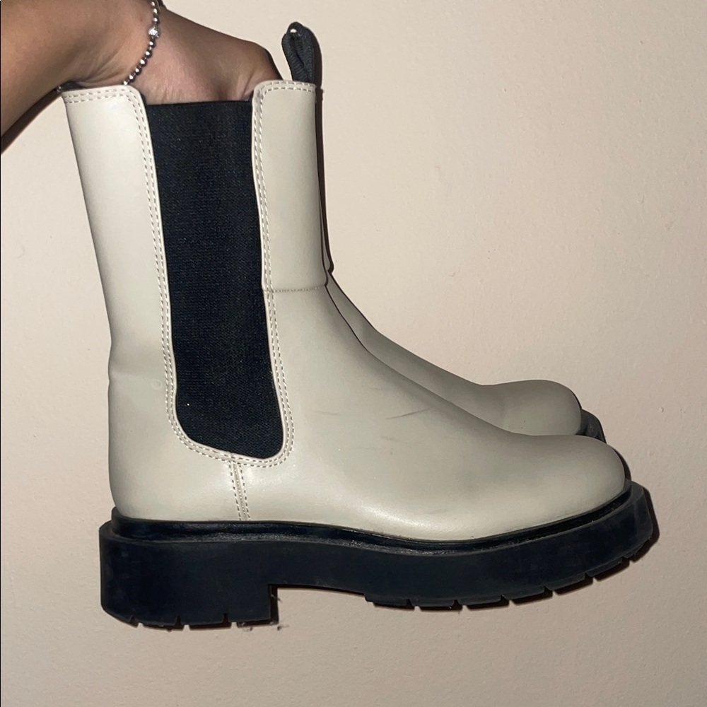 H&M Cream and Black Combat Boots